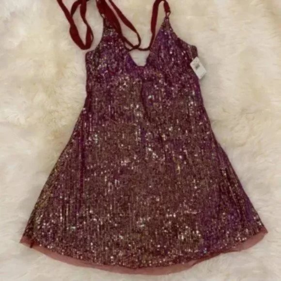 Free People Rush Sequin Wine Dress. XS,S,M,L - Picture 8 of 11